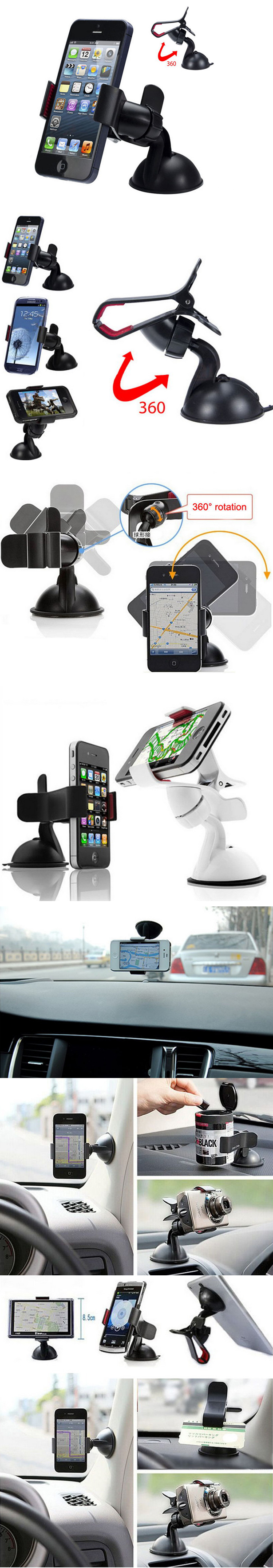 Universal 360 degree Car Windshield Mount Cell Mobile Phone Holder Bracket Stands for iPhone 5 6 Plus Galaxy Note 2 3 S4 S5 GPS